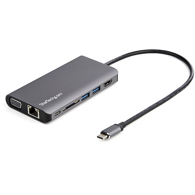 Adaptador Multipuertos USB-C  - Mini Docking Station para Viajes con HDMI de 4K o VGA de 1080p - con Hub Ladrón USB 3.0 - PD de 100W - SD - Ethernet - Audio y Micrófono - Replicador de Puertos Portátil