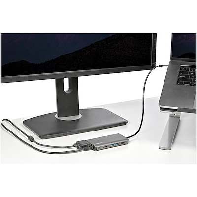Dockingstation, 4K 4-in-1 USB C Naar Dubbele HDMI-converter, Voedingsadapterhub voor Meerdere Schermen, USB3.0 5 Gbps, PD-poort, voor Tablets, Laptops, Desktop