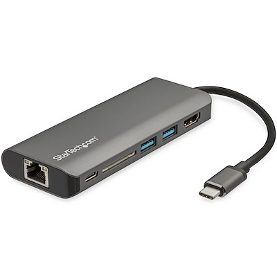 USB C Multiport Adapter - USB-C Travel Dock to 4K HDMI, 3x USB 3.0 Hub,  SD/SDHC, GbE, 60W PD 3.0 Pass-Through - USB Type-C/Thunderbolt 3 - Upgraded  