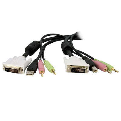 Cable de 1,8m para Switch Conmutador KVM 4en1 DVI-D Dual Link Doble Enlace USB con Audio Micrófono