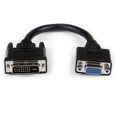 Adaptador Conversor de 20cm DVI-I a VGA - DVI-I Macho - HD15 Hembra - Cable Convertidor Negro