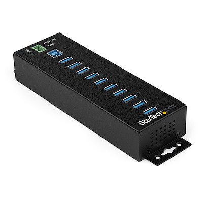 10-Port USB 3.0 Hub with Power Adapter - Metal Industrial USB-A Hub with ESD & 350W Surge Protection - Din/Wall/Desk Mountable - High Speed USB 3.1 Gen 1 5Gbps Hub