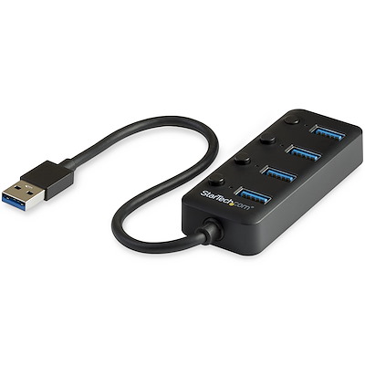 4 Port USB 3.0 Hub - USB-A to 4x USB 3.0 Type-A with Individual On/Off Port  Switches - SuperSpeed USB 3.2 Gen 1 (5Gbps) - USB Bus Powered - Portable 