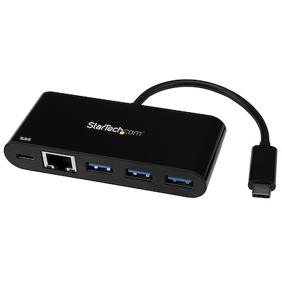 3 Port USB-C Hub with Gigabit Ethernet & 60W Power Delivery Passthrough Laptop Charging - USB-C to 3x USB-A (USB 3.0 SuperSpeed 5Gbps) - USB 3.1/3.2 Gen 1 Type-C Adapter Hub