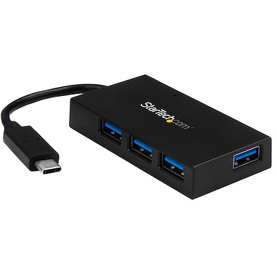 4 Port USB C Hub - USB Type-C Hub w/ 4x USB-A Ports (USB 3.0/3.1 Gen 1 SuperSpeed 5Gbps) - USB Bus or Self Power - Portable USB-C to USB-A BC 1.2 Charging Hub w/ Power Adapter