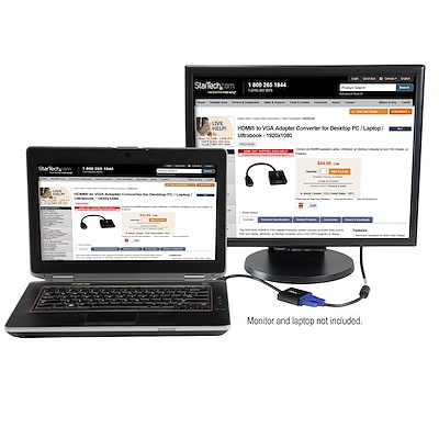 HDMI naar VGA adapter converter voor desktop pc/laptop/ ultrabook - HDMI (m) naar VGA HD15 (v) weergave - 1920x1080 (HD2VGAE2
