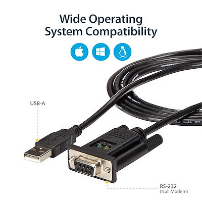 USB - RS232C シリアル変換ケーブル／1.8m／クロス／1x D-Sub 9