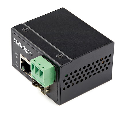 Industrial Fiber to Ethernet Media Converter - 100Mbps SFP to RJ45/Cat6 - Singlemode/Multimode Optical Fiber to Copper Network - 12-56V DC - IP-30/ -40 to +75C