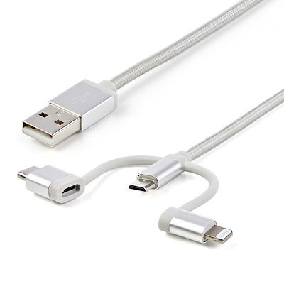 Tech Candy Triple Header Mini USB Lightning Shades of Blue USB-C MFi Micro-USB Beautiful Woven Cord 6 ft