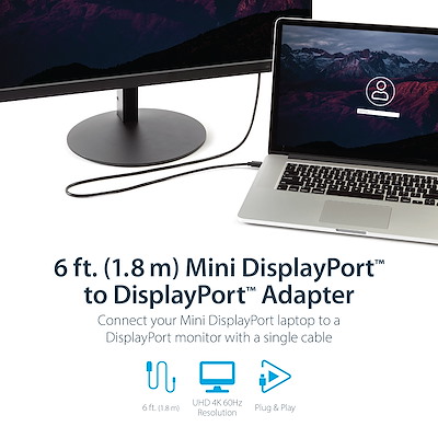 Câble Mini DisplayPort à DisplayPort 1.2 De 1,8m - Câble Adaptateur Mini DisplayPort à DisplayPort 4