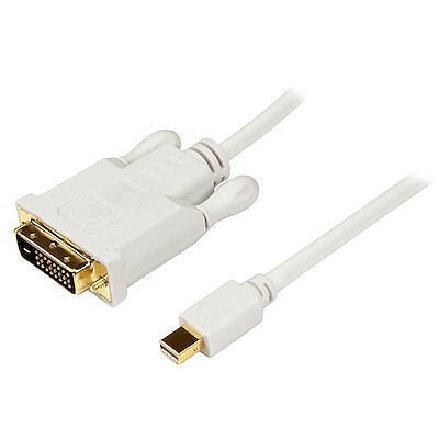 Mini DisplayPort - DVI変換ケーブル　1.8m　ホワイト　Mini DP（オス） - DVI - D（オス）　1920x1200