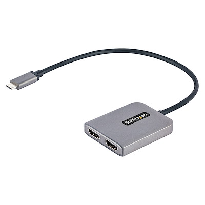 USB-C - 2x HDMI 変換アダプター／4K60Hz／デュアルモニター／HDR／USB4/TB4/TB3  対応／30cm一体型ケーブル／Windowsのみ／MSTハブ／Type-C ディスプレイアダプター／マルチモニター 分配器