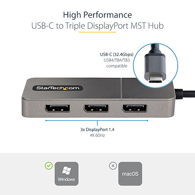 USB-C - 3x DisplayPort 1.4 変換アダプター／トリプルモニター