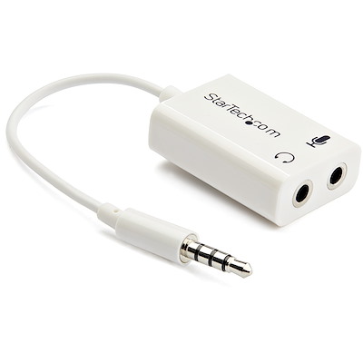 White headset adapter for headsets with separate headphone / microphone plugs - 3.5mm 4 position to 2x 3 position 3.5mm M/F