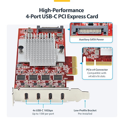 Add four 10Gbps USB Type-C ports to a server or desktop computer