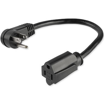 1ft (30cm) Power Extension Cord, Right Angle NEMA 5-15P to NEMA 5-15R, 13A  125V, 16AWG, Black Computer Power Extension Cord, AC Outlet Extension 