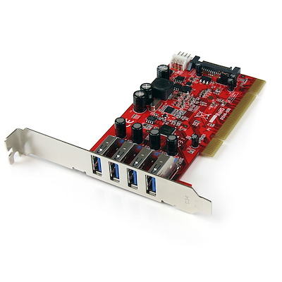 Tarjeta Adaptador PCI USB 3.0 SuperSpeed de 4 puertos con Conector LP4 SATA - Hub Concentrador Interno