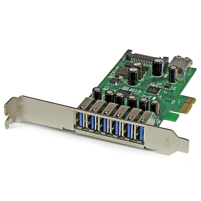 Carte contrôleur PCI Express à 7 ports USB 3.0 - 6 externes 1 interne - Adaptateur PCIe avec alimentation SATA