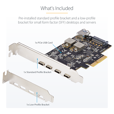 PCI Express拡張カード／PCIe 3.0 x4／4x USB-C + 1x USB-A 3.2 Gen 2  10Gbps／3A15W／Windows Linux／PCIe USB C増設ボー