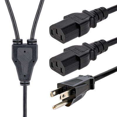 6ft (2m) Computer Power Cord Y Splitter, NEMA 5-15P to 2x C13, 10A 125V,  18AWG, Black AC Power Splitter Cord, PC Power Supply Cable, Dual Monitor