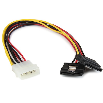 12in LP4 to 2x Latching SATA Power Y Cable Splitter Adapter - 4 Pin LP4 to Dual SATA