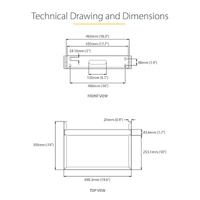 RACK-2U-14-BRACKET, Startech Support mural vertical 19 pour le montage en  rack des équipements 500x355x93mm Acier 2U Noir