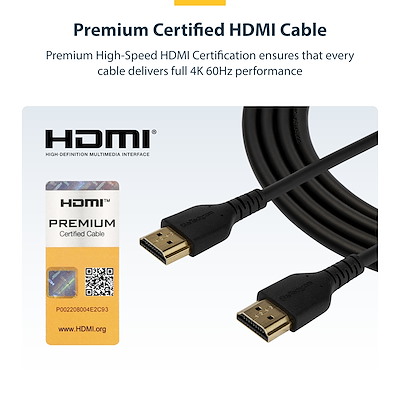 HDMI 2.0ケーブル／1m／4K60Hz／プレミアム認証／高耐久 アラミド繊維