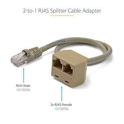 Câbles réseau StarTech.com Splitter RJ45 - Cat5 / Cat 5e - Répartiteur  Ethernet 2 vers 1 - 1x RJ45 (M) 2x RJ45 (F) - Adaptateur RJ45 - Doubleur  Ethernet - Répartiteur de réseau