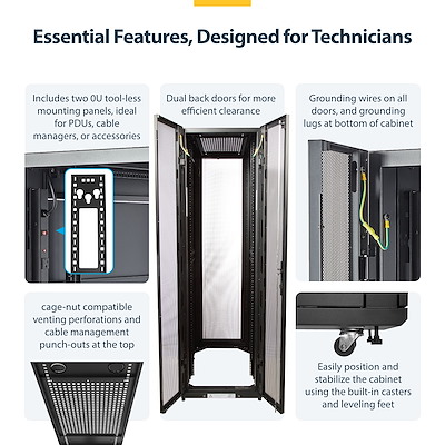 ペーパーラック・ユニットキャビネット サーバーラック／キャビネット／42U／19インチ／4ポスト／奥行調整13.2