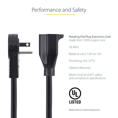 3ft Power Extension Cord - 360° Rotating Extension Cord