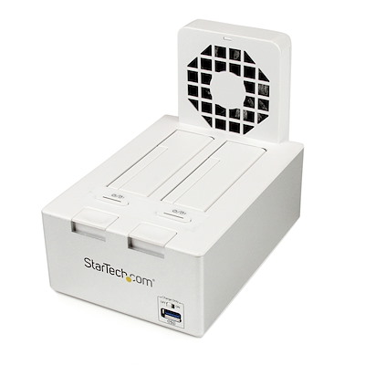 USB 3.0 Dual SATA Hard Drive Docking Station with integrated Fast Charge USB Hub UASP support and Fan - White