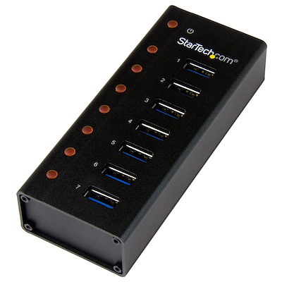 Concentrador USB 3.0 de 7 Puertos con Caja de Metal - Hub de Sobremesa o Montaje en Pared