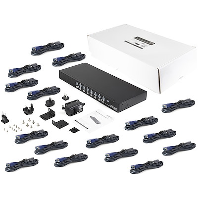 16 Port 1U Rackmount USB KVM Switch Kit with OSD and Cables - TAA