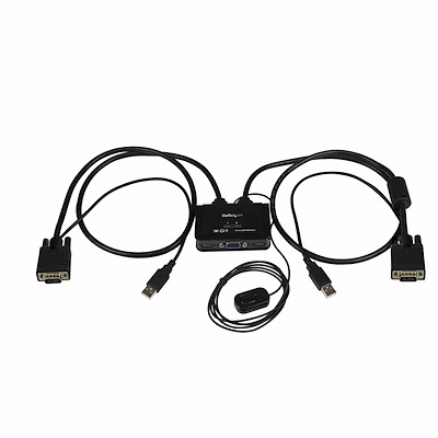 Switch Conmutador KVM de Cable con 2 Puertos VGA USB Alimentado por USB con Interruptor Remoto