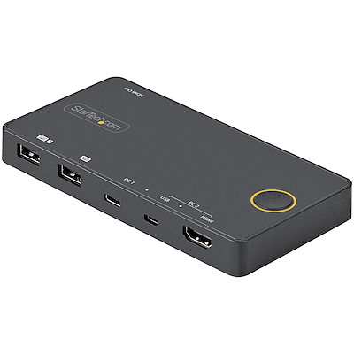 2 Port Hybrid USB-A + HDMI & USB-C KVM Switch - Single 4K 60Hz HDMI 2.0 Monitor - Compact Desktop and/or Laptop HDMI KVM Switch - USB Bus Powered - Thunderbolt 3 Compatible