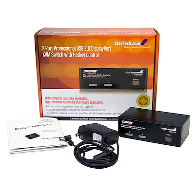 2 Port Professional USB DisplayPort KVM Switch with Hotkey