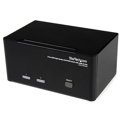 2 Port Triple Monitor DVI USB KVM Switch with Audio & USB 2.0 Hub