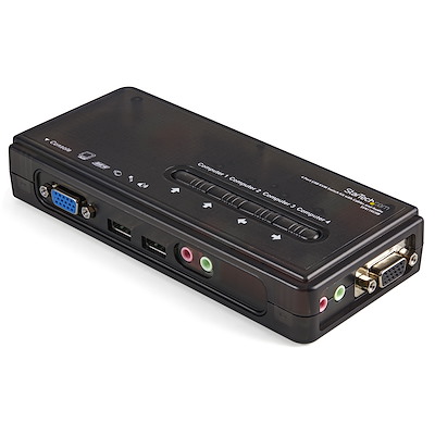 4 Port Black USB KVM Switch Kit with Cables and Audio