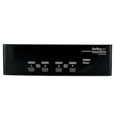 Conmutador Switch KVM para 4 Computadoras y 2 Pantallas DVI VGA Audio Puertos USB - 1920x1440