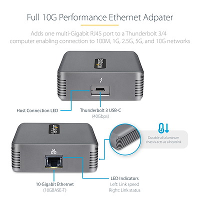 StarTech.com Adaptateur Thunderbolt 3 vers Ethernet, 10GbE - Multi-Gigabit,  Adaptateur Réseau Thunderbolt 3 vers RJ45 - 10GBASE