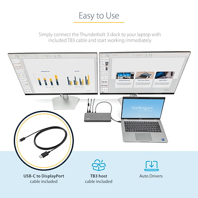 Thunderbolt 3 Dock, Dual Monitor 4K 60Hz TB3 Laptop Docking