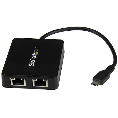 USB-C auf Dual-Gigabit Ethernet Adapter mit USB (Typ-A) Anschluss