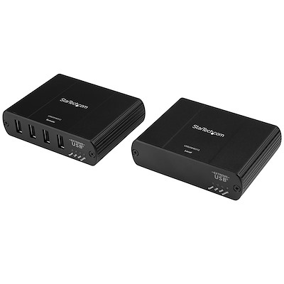 4-Port USB Extender - Up to 330 ft (100m) USB 2.0 over Cat5/Cat6 Extender - 480 Mbps USB Over Ethernet Extender