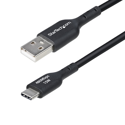 2m ブラック。USB Type-Cデバイスを充電器またはパソコンに接続する3A
