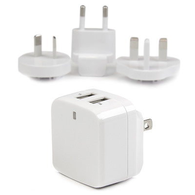 Dual-Port USB Wall Charger - International Travel - 17W/3.4A - White