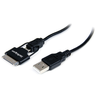 0.65m (2 ft) Short Apple 30-pin Dock Connector or Micro USB to USB Combo Cable for iPhone / iPod / iPad