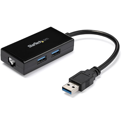 USB 3.0 to Gigabit Network Adapter with Built-In 2-Port USB Hub