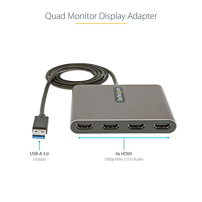 USB 3.0 External Video Adapter | 4x 1080p | Quad Monitor