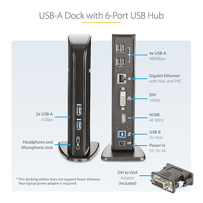StarTech.com Station d'accueil USB 3.0 à double affichage pour PC portable  - HDMI et DVI / VGA - Réplicateur de ports (USB3SDOCKHDV)