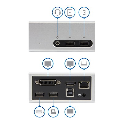 Station d'accueil USB 3.0 double affichage HDMI et DVI pour ordinateur  portable - 4K